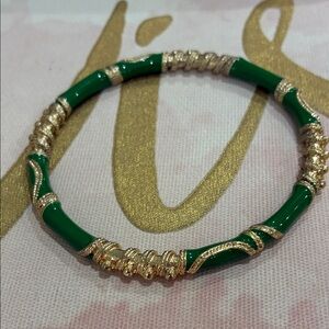 Elegant Green Enamel and Gold Bangle Bracelet